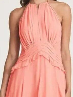 Reiss Belle peach chiffon high neckline racerback mini dress, size 10, like new